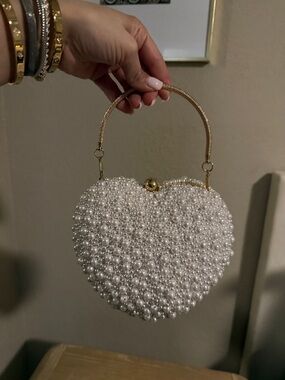 NEW Pearl-Embellished Heart Top-Handle Bag in White